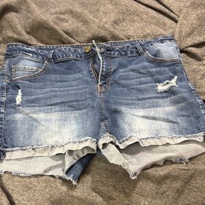 True Craft Blue Distressed Jean Shorts